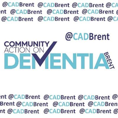 Community Action on Dementia logo, with their Instagram and Twitter handle which is @cadbrent