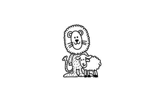 Daniel's Den logo - Drawing of a lion and a lamb 