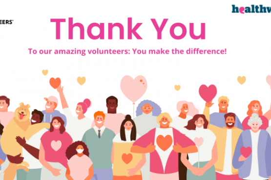 There is a logo of Healthwatch Brent on the top right hand corner and the volunteers week logo on the left top hand corner. The text in the middle says 'thank to you to our amazing volunteers. You make the difference.'